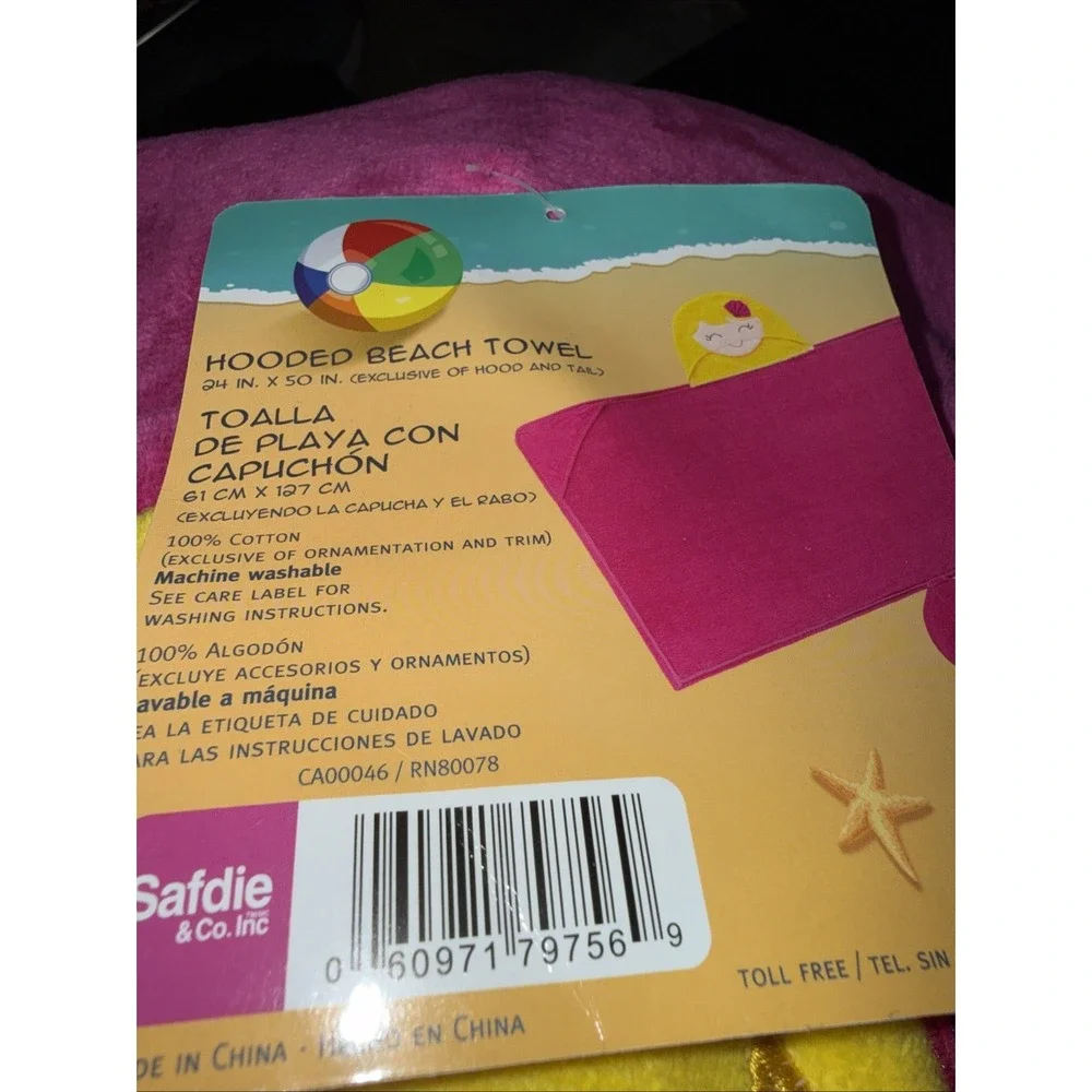 girls hooded beach towel new tags